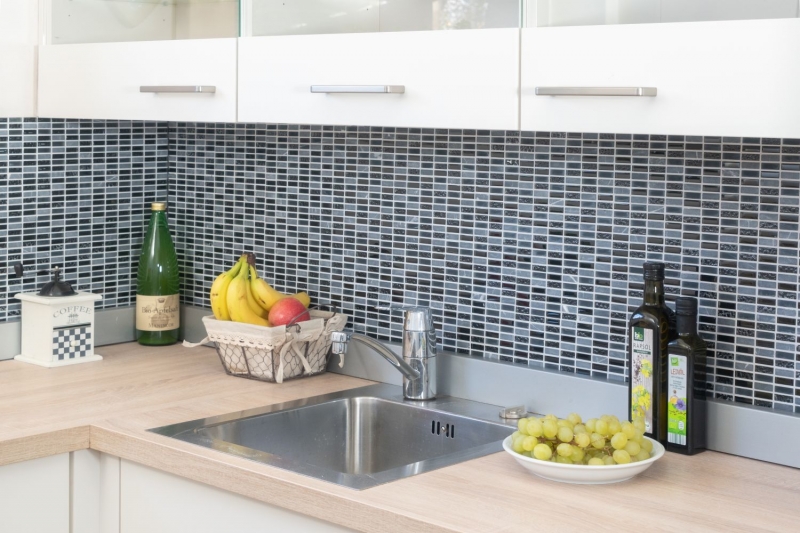 Hand-painted mosaic tile Tile backsplash Translucent gray rods Glass mosaic Crystal stone gray matt black MOS87-1403_m