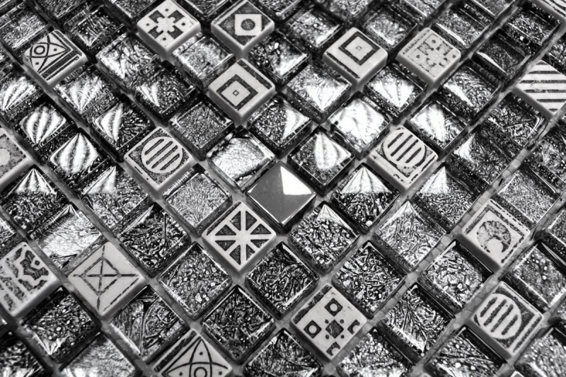 Hand-painted mosaic tile Tile backsplash Translucent white silver black Glass mosaic Crystal stone white silver black structure MOS92-Z02EU_m