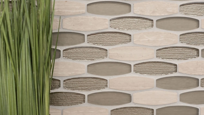 Hand-patterned mosaic tile Tile backsplash Translucent gray boat shape Glass mosaic Crystal stone gray MOS85-BM59_m