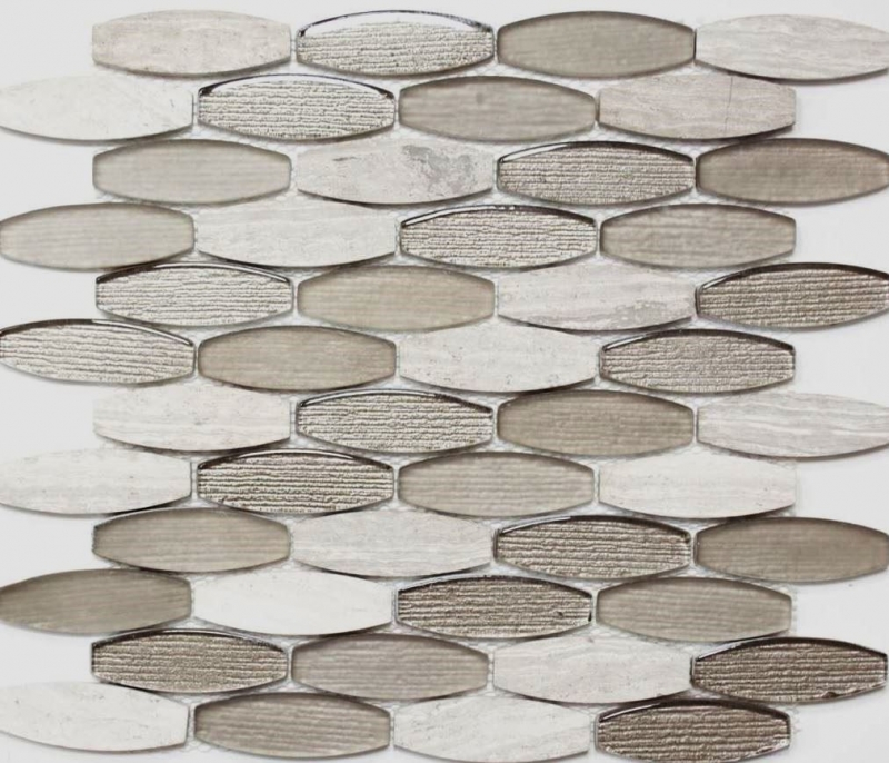 Hand-patterned mosaic tile Tile backsplash Translucent gray boat shape Glass mosaic Crystal stone gray MOS85-BM59_m