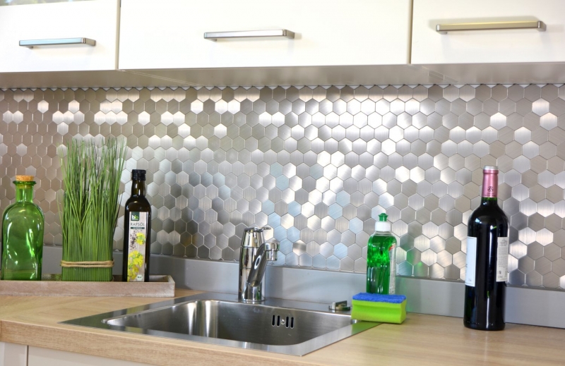 Hand pattern mosaic tile tile mirror self-adhesive aluminum silver metal hexagon metal MOS200-22MHX_m