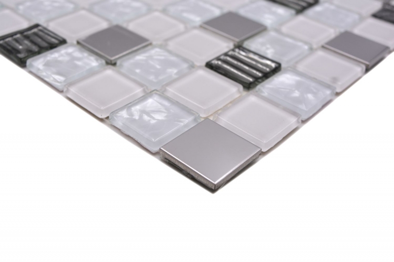 Hand pattern mosaic tile Tile mirror self-adhesive Translucent stainless steel white Glass mosaic Crystal steel white Glass MOS200-4CM24_m