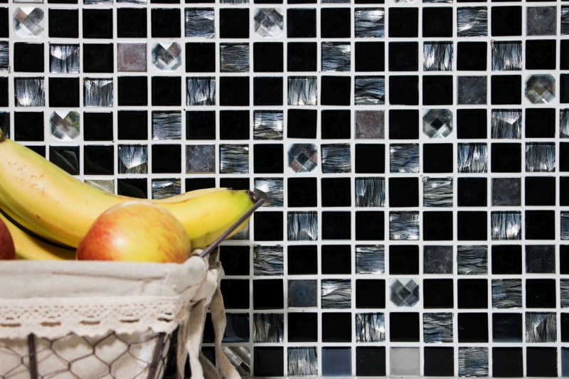 Hand pattern mosaic tile Tile mirror self-adhesive Translucent stainless steel black Glass mosaic Crystal steel black Glass MOS200-4CM26_m