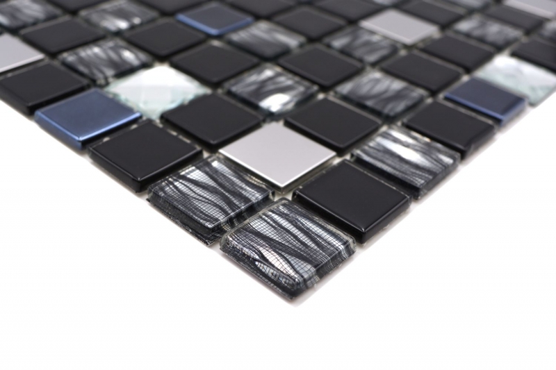 Hand pattern mosaic tile Tile mirror self-adhesive Translucent stainless steel black Glass mosaic Crystal steel black Glass MOS200-4CM26_m