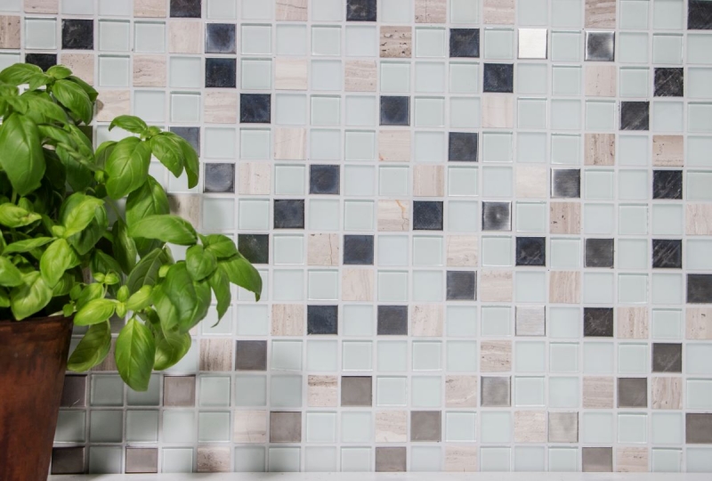 Hand pattern mosaic tile Tile mirror self-adhesive Translucent stone Stainless steel white Glass mosaic Crystal stone Steel white Glass MOS200-4CM32_m