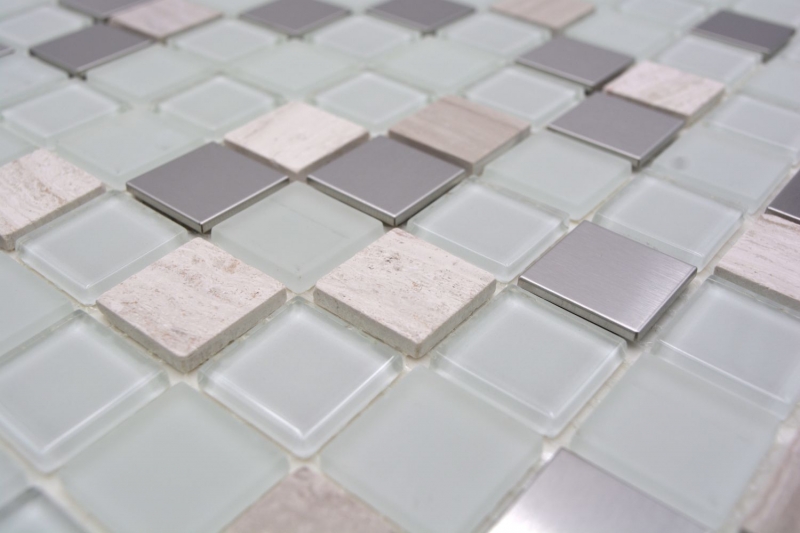 Hand pattern mosaic tile Tile mirror self-adhesive Translucent stone Stainless steel white Glass mosaic Crystal stone Steel white Glass MOS200-4CM32_m