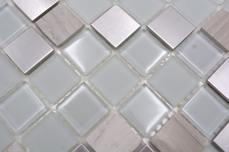 Hand pattern mosaic tile Tile mirror self-adhesive Translucent stone Stainless steel white Glass mosaic Crystal stone Steel white Glass MOS200-4CM32_m