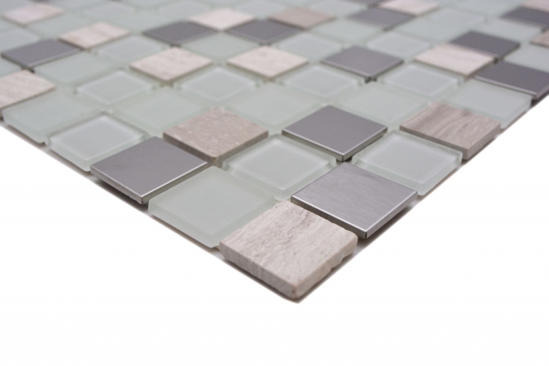 Hand pattern mosaic tile Tile mirror self-adhesive Translucent stone Stainless steel white Glass mosaic Crystal stone Steel white Glass MOS200-4CM32_m