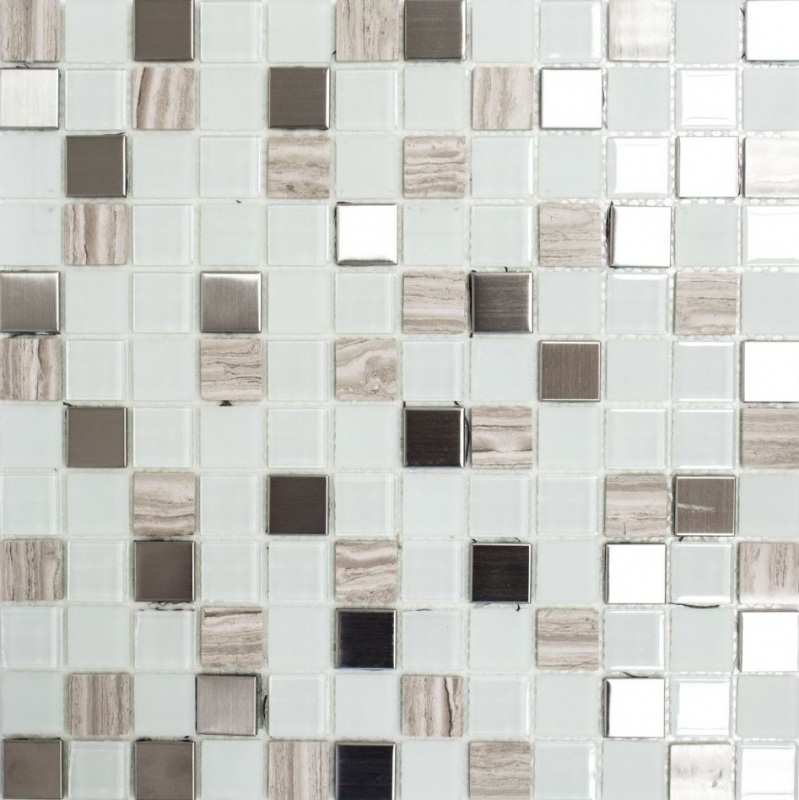 Hand pattern mosaic tile Tile mirror self-adhesive Translucent stone Stainless steel white Glass mosaic Crystal stone Steel white Glass MOS200-4CM32_m