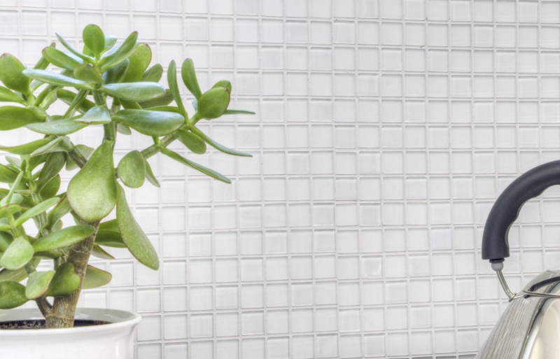 Hand sample mosaic tile Tile backsplash self-adhesive Translucent white Glass mosaic Crystal white matt white MOS200-4CM20_m