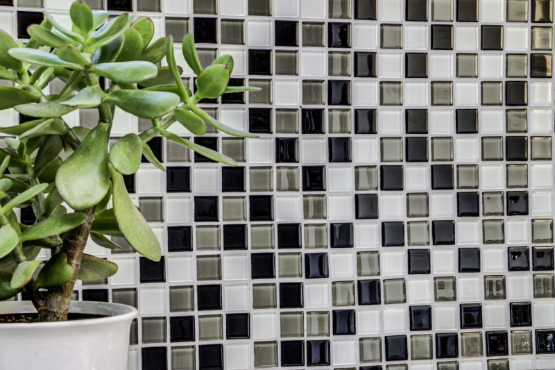 Hand sample mosaic tile Tile backsplash self-adhesive Translucent brown black white Glass mosaic Crystal brown black white MOS200-4CM30_m