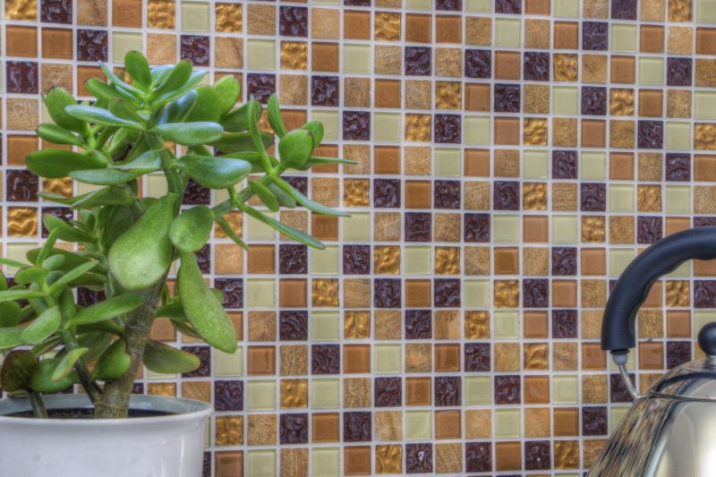 Hand sample mosaic tile Tile backsplash self-adhesive Translucent stone beige brown Glass mosaic Crystal stone beige brown MOS200-4M372_m