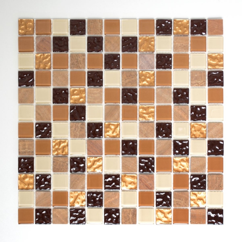 Hand sample mosaic tile Tile backsplash self-adhesive Translucent stone beige brown Glass mosaic Crystal stone beige brown MOS200-4M372_m