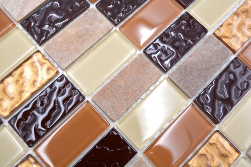 Hand pattern mosaic tile Tile backsplash self-adhesive Translucent stone beige brown Rectangle Glass mosaic Crystal stone beige brown MOS200-4MS75_m