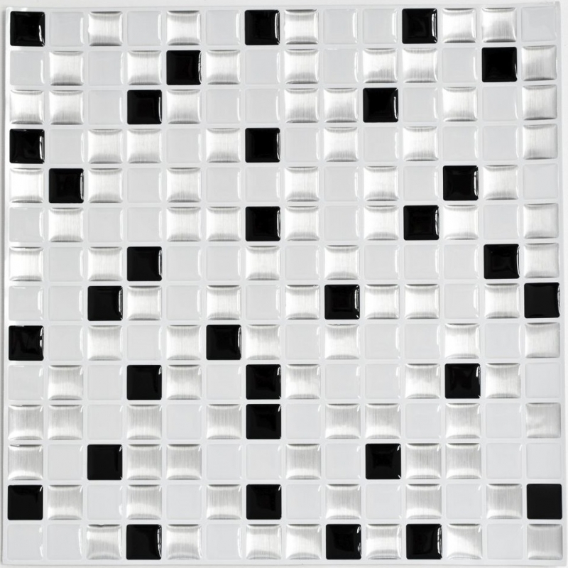 Hand pattern mosaic tile tile backsplash self-adhesive vinyl foil vinyl silver black white vinyl squares black and white steels 4 pack MOSVinyl-24082_m