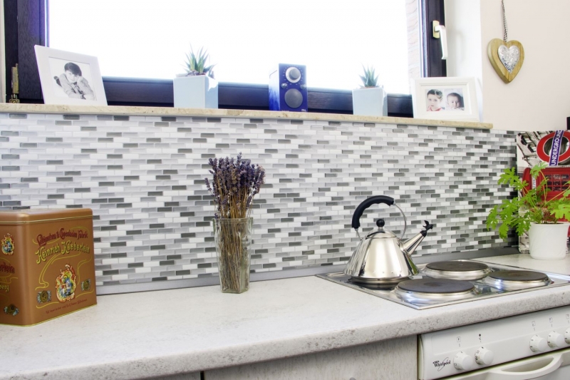 Hand pattern mosaic tile tile mirror self-adhesive vinyl foil vinyl silver white vinyl gray silver oblong 4-pack MOSVinyl-24086_m