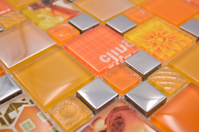 Hand pattern transparent crystal mosaic glass mosaic silver orange wall tile backsplash kitchen shower bathroom MOS88-0817_m