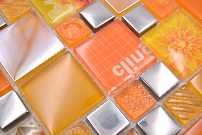 Hand pattern transparent crystal mosaic glass mosaic silver orange wall tile backsplash kitchen shower bathroom MOS88-0817_m