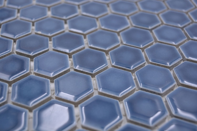 Hand-patterned ceramic mosaic hexagon blue-green glossy mosaic tile wall tile backsplash kitchen bathroom MOS11H-0405_m