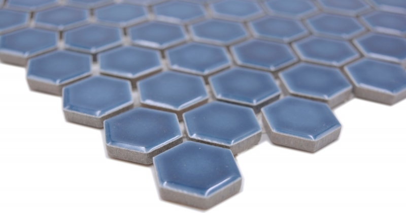 Hand-patterned ceramic mosaic hexagon blue-green glossy mosaic tile wall tile backsplash kitchen bathroom MOS11H-0405_m