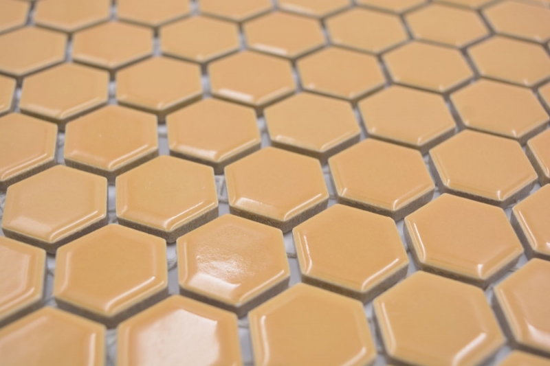 Hand pattern ceramic mosaic hexagon ochre orange glossy mosaic tile wall tile backsplash kitchen bathroom MOS11H-1308_m