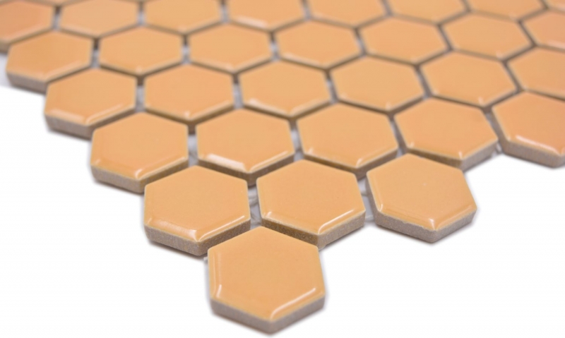 Hand pattern ceramic mosaic hexagon ochre orange glossy mosaic tile wall tile backsplash kitchen bathroom MOS11H-1308_m