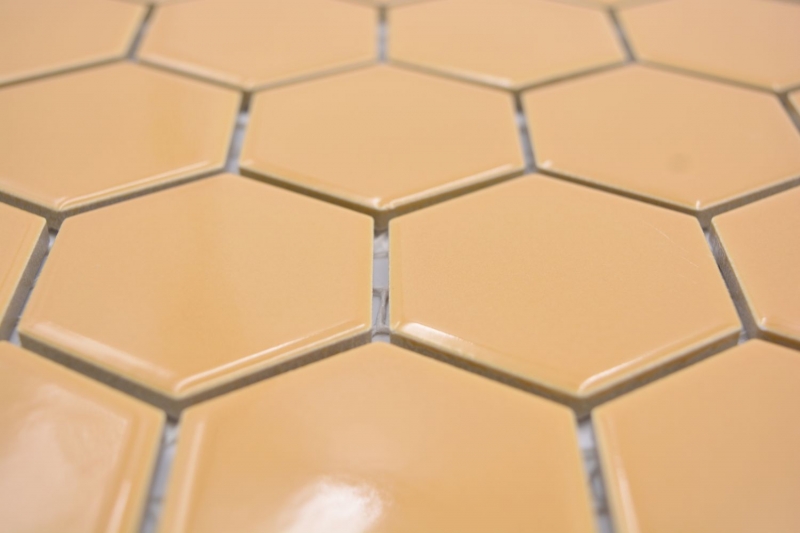 Hand pattern ceramic mosaic hexagon ochre orange glossy mosaic tile wall tile backsplash kitchen bathroom MOS11H-1208_m