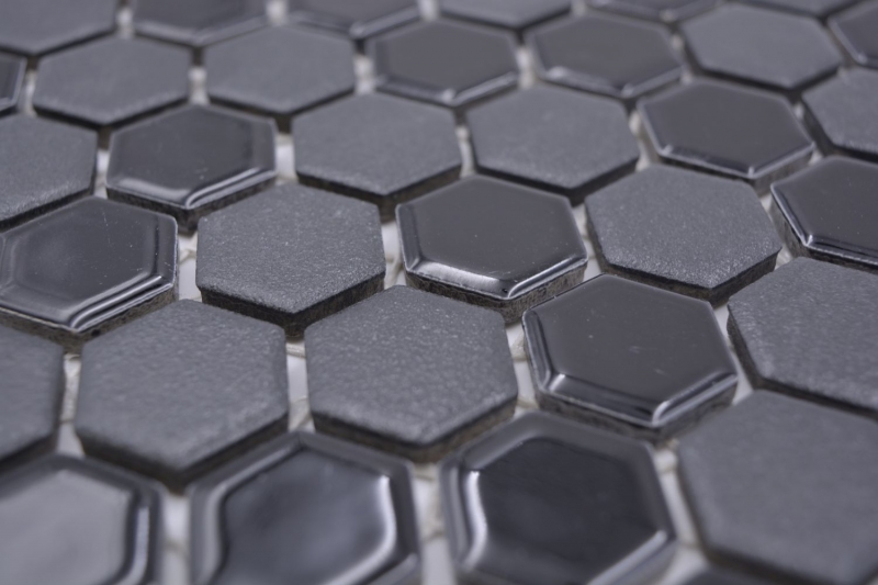 Hand pattern ceramic mosaic hexagon black glossy R10B shower tray floor tile mosaic tile kitchen bathroom floor MOS11H-0301-R10_m