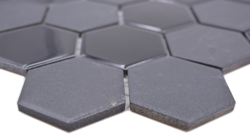 Hand pattern ceramic mosaic hexagon black glossy R10B shower tray floor tile mosaic tile kitchen bathroom floor MOS11H-0311-R10_m