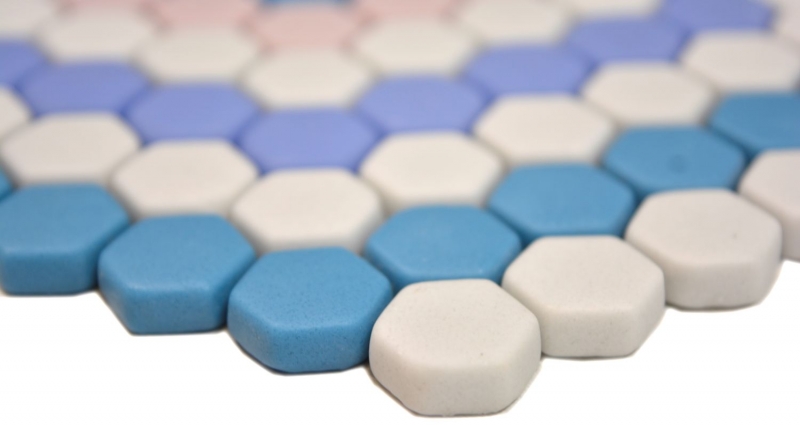 Hand pattern GLASS mosaic hexagon Roma blue pink white matt mosaic tile wall tile backsplash kitchen bathroom MOS140-ROHX9_m