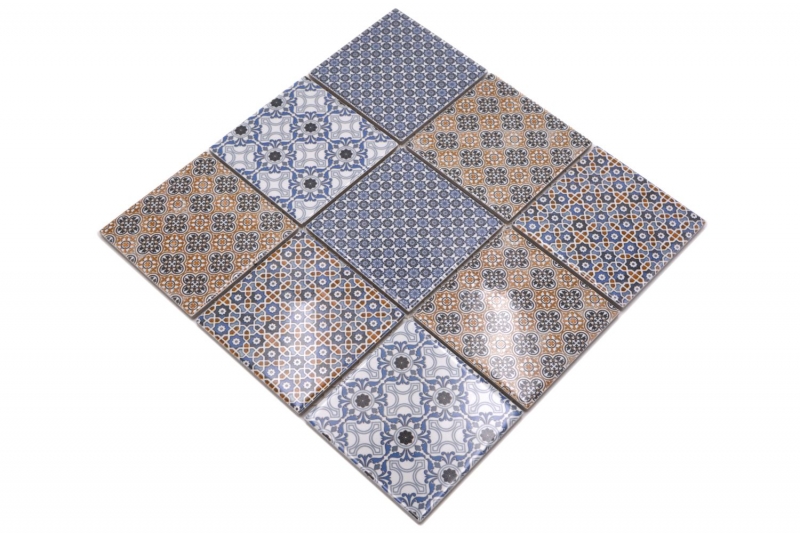 Retro vintage mosaic backsplash kitchen backsplash white blue orange gray MOS22B-1404_f | 10 mosaic mats