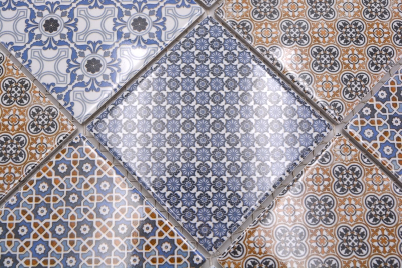 Retro vintage mosaic backsplash kitchen backsplash white blue orange gray MOS22B-1404_f | 10 mosaic mats