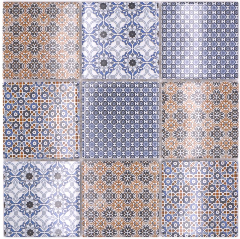 Retro vintage mosaic backsplash kitchen backsplash white blue orange gray MOS22B-1404_f | 10 mosaic mats