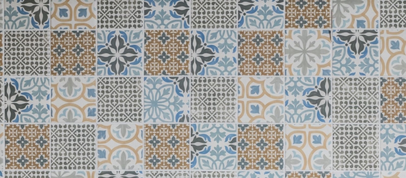Retro vintage mosaic tile backsplash kitchen backsplash ceramic cream blue orange gray matt MOS22B-1406_f | 10 mosaic mats