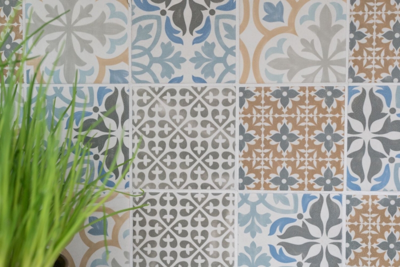 Retro vintage mosaic tile backsplash kitchen backsplash ceramic cream blue orange gray matt MOS22B-1406_f | 10 mosaic mats