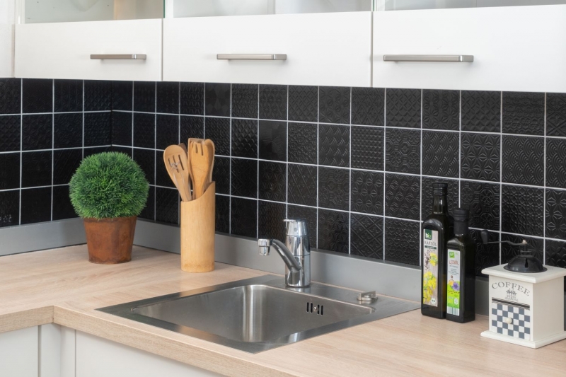 Retro vintage mosaic tile splashback kitchen splashback black Spirit black MOS22B-1403_f | 10 mosaic mats