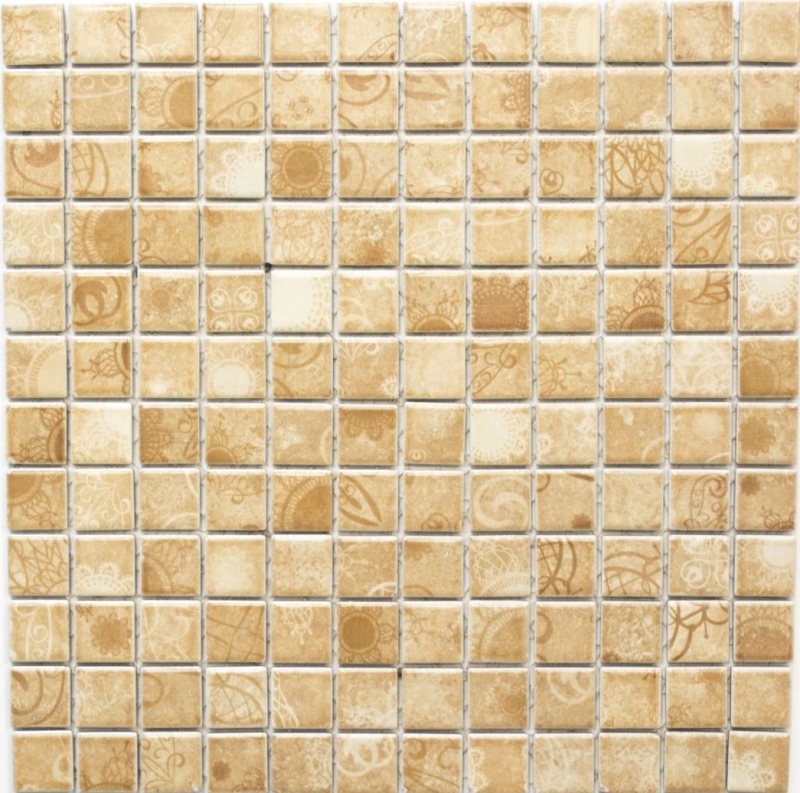 Mosaic tiles retro vintage ceramic mosaic beige brown kitchen splashback MOS18D-1412_f | 10 mosaic mats