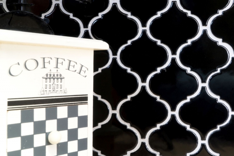 Retro vintage mosaic tiles ceramic Florentine black glossy MOS13-2BG_f | 10 mosaic mats