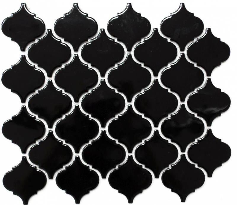 Retro vintage mosaic tiles ceramic Florentine black glossy MOS13-2BG_f | 10 mosaic mats