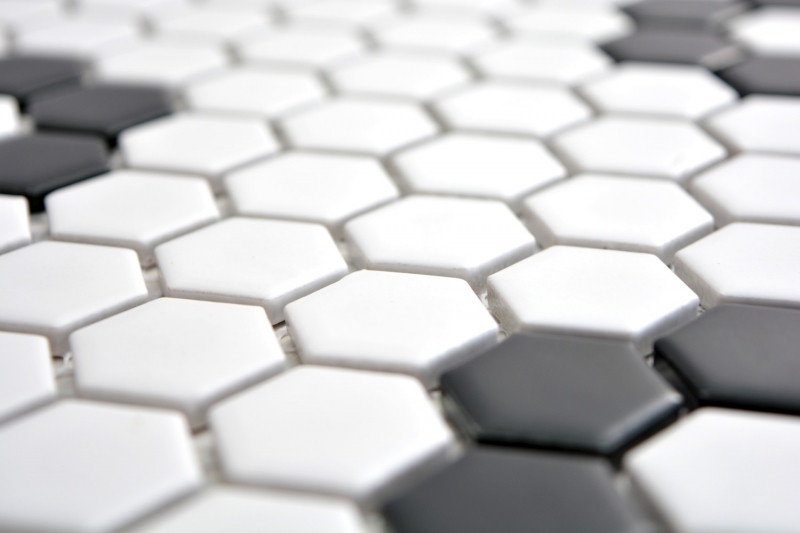 Mosaic tiles ceramic hexagon black white matt tile backsplash kitchen MOS11A-0103_f | 10 mosaic mats