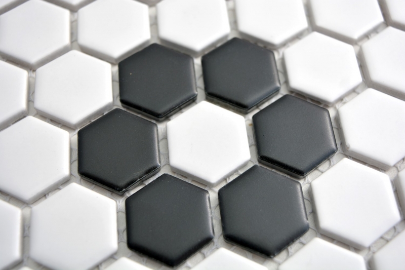 Mosaic tiles ceramic hexagon black white matt tile backsplash kitchen MOS11A-0103_f | 10 mosaic mats