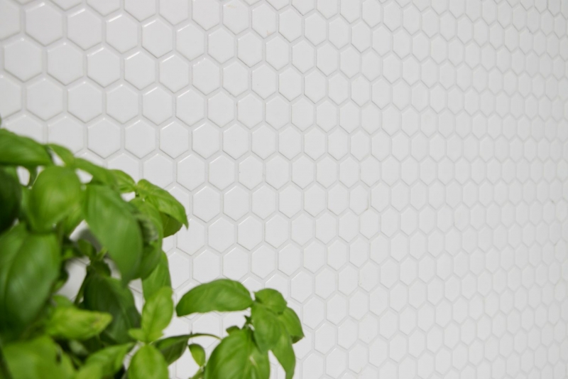 Mosaic tiles ceramic hexagon white glossy tile backsplash kitchen MOS11A-0102_f | 10 mosaic mats