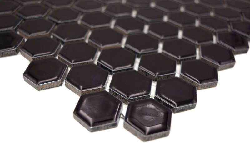 Mosaic tiles ceramic hexagon black glossy wall tiles bathroom tile MOS11A-0302_f | 10 mosaic mats