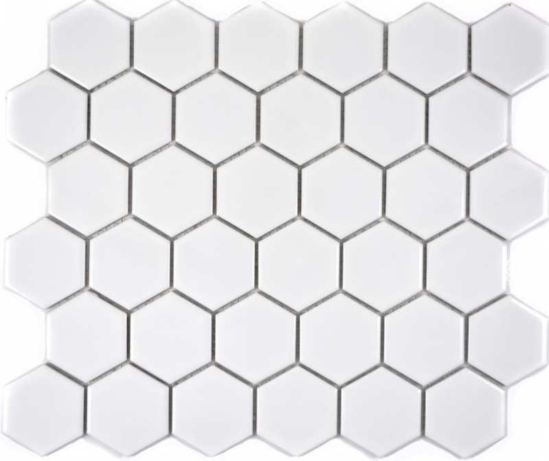 Mosaic tiles ceramic hexagon white glossy kitchen splashback MOS11B-0102_f | 10 mosaic mats