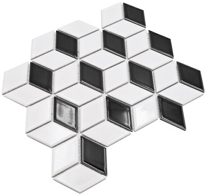 Mosaic tiles ceramic 3D cube white black glossy wall tiles bathroom tile MOS13-OV01_f | 10 mosaic mats
