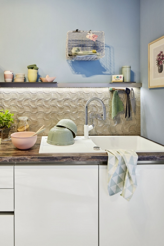 Mosaic tile ceramic gray fan stone gray glossy kitchen splashback MOS13-FS02_f | 10 mosaic mats