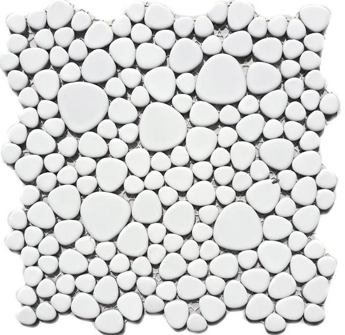 Pebble mosaic Pebbles ceramic white glossy shower tray tile backsplash MOS12-0102_f | 10 mosaic mats
