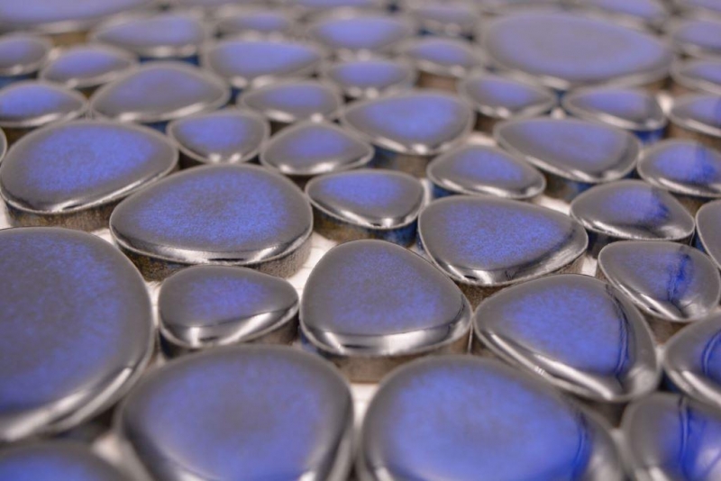 Pebble mosaic Pebbles ceramic blue glossy shower tray tile backsplash MOS12-0405_f | 10 mosaic mats