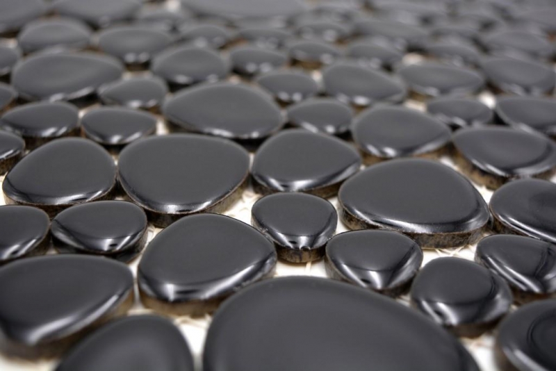 Pebble mosaic Pebbles ceramic black spots shower tray tile backsplash MOS12-0302_f | 10 mosaic mats