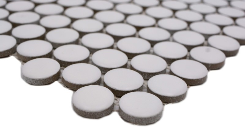 Button mosaic LOOP round mosaic white matt wall kitchen shower BAD MOS10-0111_f | 10 mosaic mats